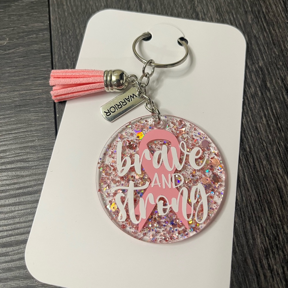 Hand crafted light pink breast cancer key chain